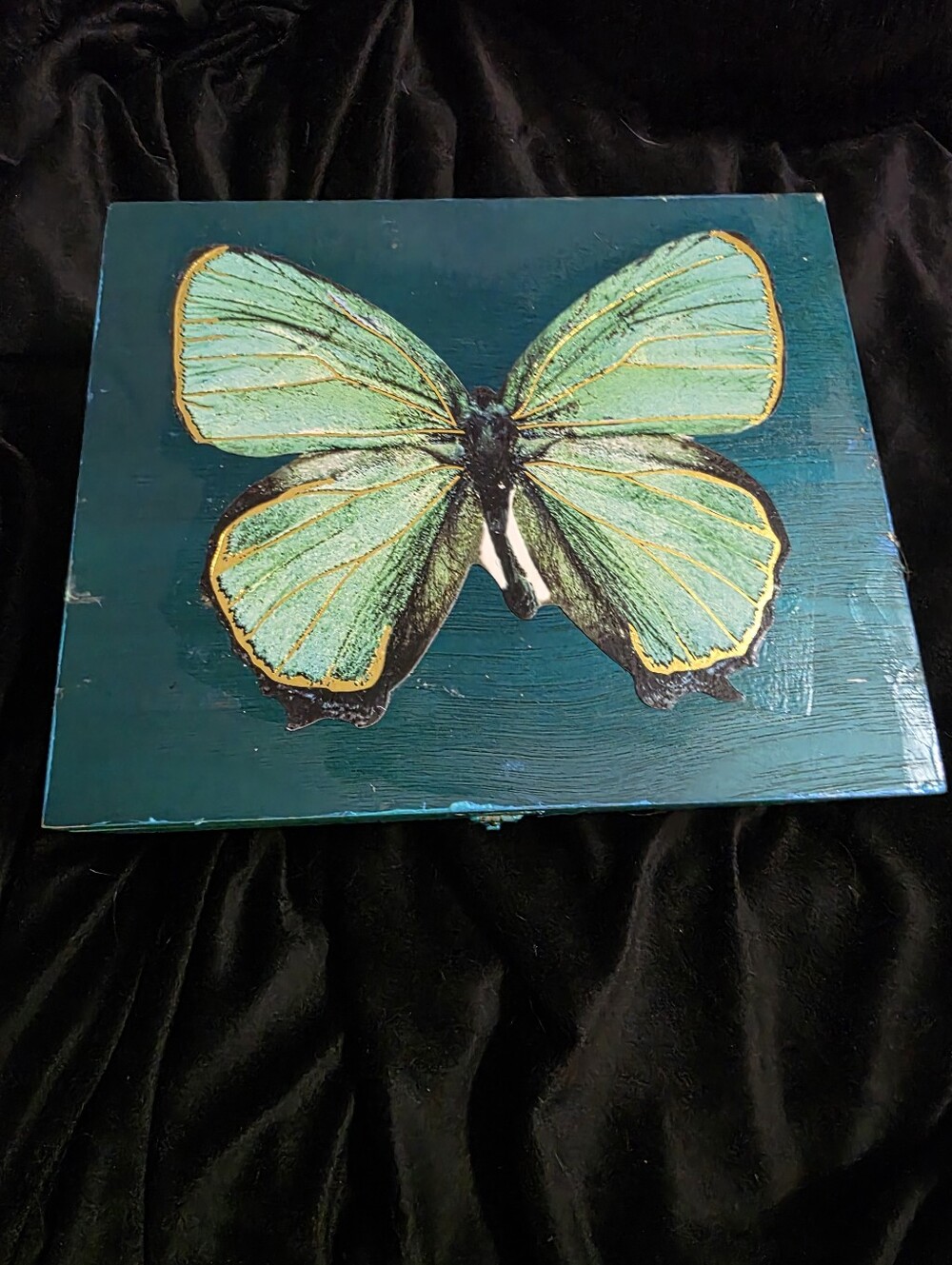 Custom One Of A Kind Green Butterfly  Decorative Box Home Art